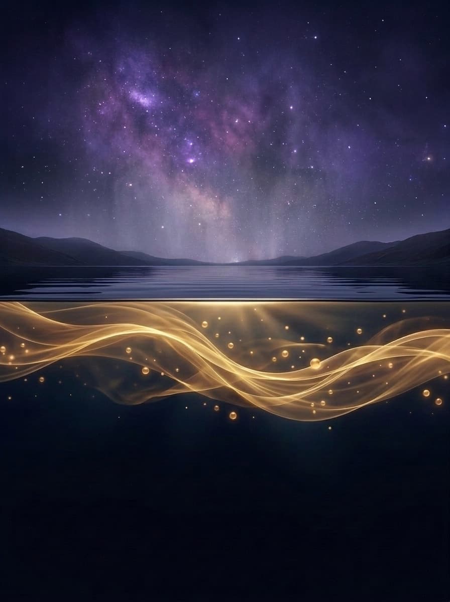 Soft light moving beneath a dark surface